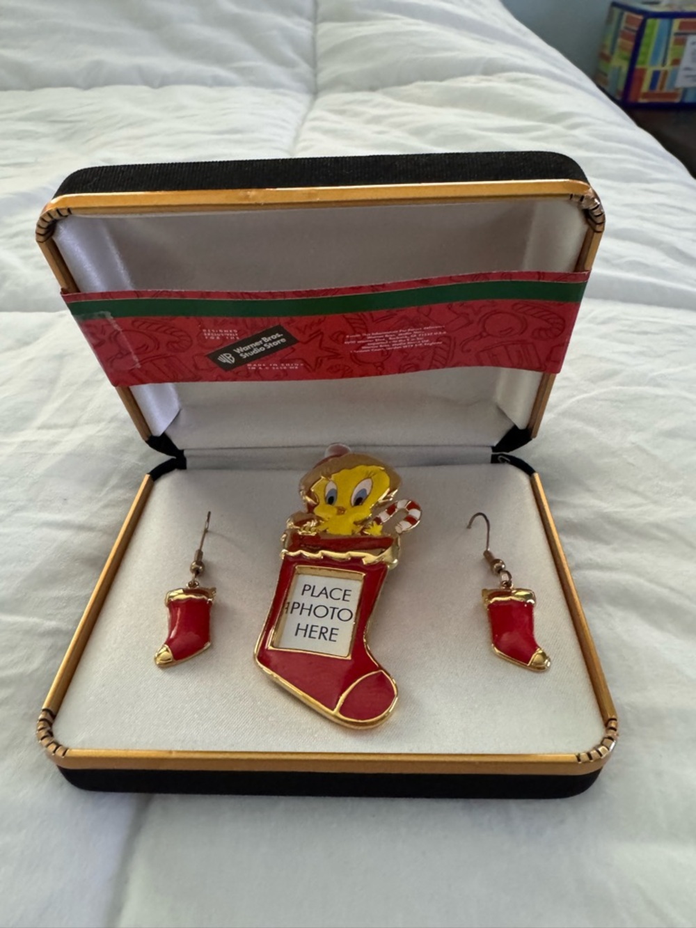 Warner Bros. Vintage Brand New Pin And Earring Set
